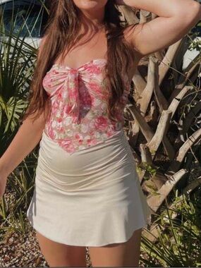 Women's Cream Flared Mini Skirt